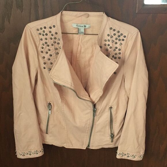 Forever 21 faux leather light pink jacket sz S - Picture 2 of 4